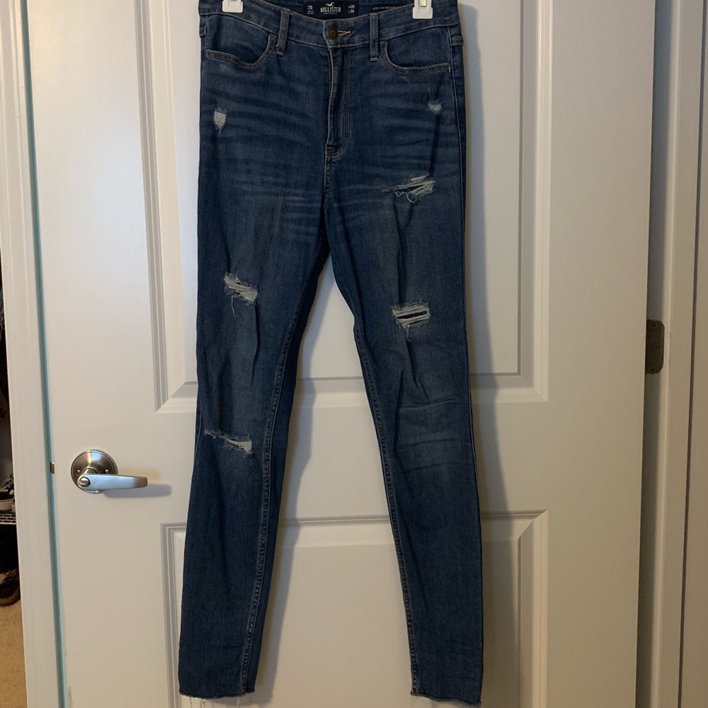 Ultra high rise, super skinny, distressed jeans